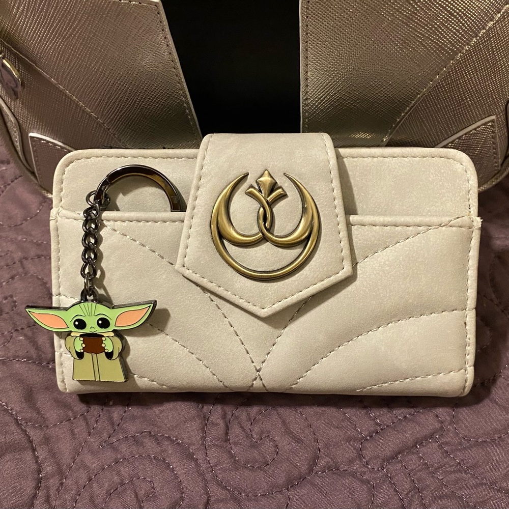 Star Wars wallet and Mandalorian keychains